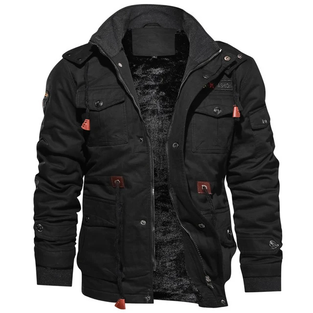 Herren winddichte Multifunktions‑Fieldjacke aus Canvas mit wärmender Teddyplüsch‑Innenlage und verstellbarem Kordzug Drune