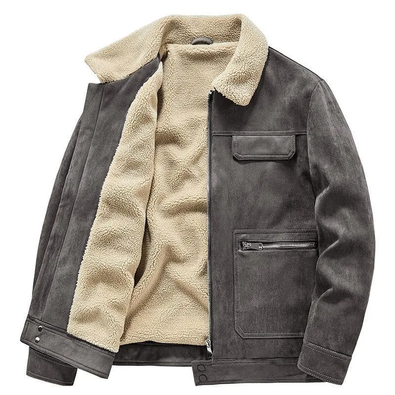 Herren Wildlederoptik-Jacke mit Teddyfutter, Kontrastnähten und Mehrfach-Taschen Drune