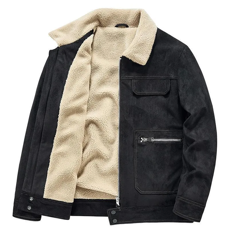Herren Wildlederoptik-Jacke mit Teddyfutter, Kontrastnähten und Mehrfach-Taschen Drune
