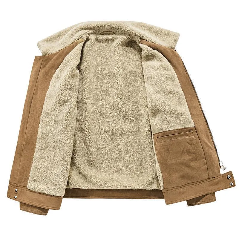 Herren Wildlederoptik-Jacke mit Teddyfutter, Kontrastnähten und Mehrfach-Taschen Drune