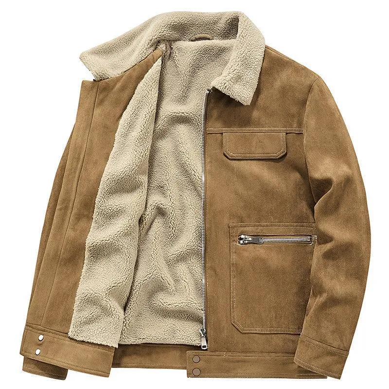 Herren Wildlederoptik-Jacke mit Teddyfutter, Kontrastnähten und Mehrfach-Taschen Drune