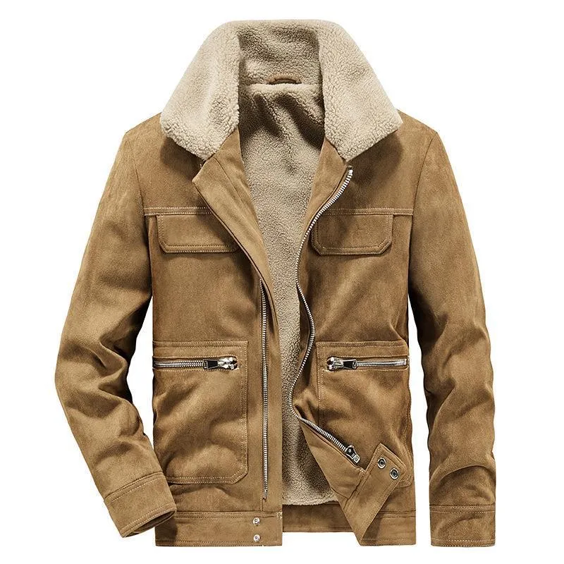 Herren Wildlederoptik-Jacke mit Teddyfutter, Kontrastnähten und Mehrfach-Taschen Drune