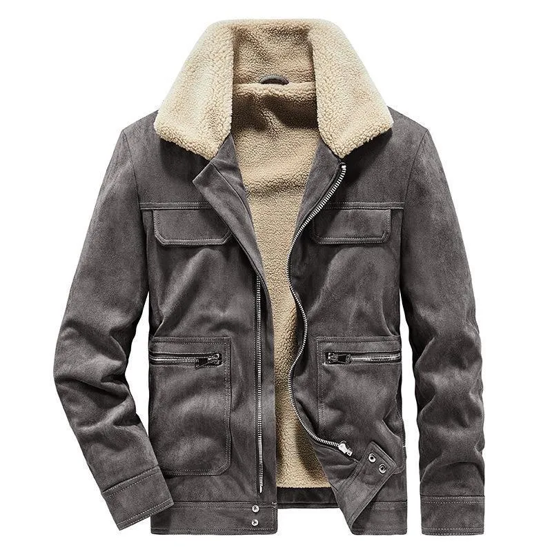 Herren Wildlederoptik-Jacke mit Teddyfutter, Kontrastnähten und Mehrfach-Taschen Drune
