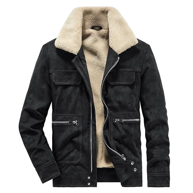 Herren Wildlederoptik-Jacke mit Teddyfutter, Kontrastnähten und Mehrfach-Taschen Drune