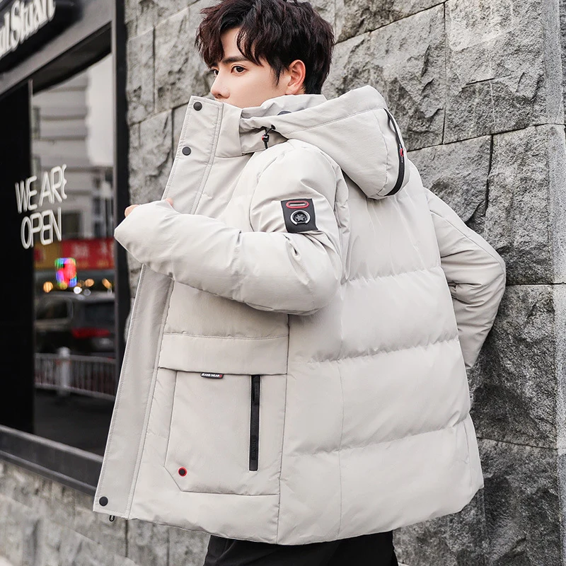Herren wattierter Winterparka mit hochschließendem Stehkragen, abnehmbarer Kapuze und Multifunktions‑Taschen Drune