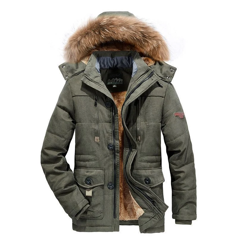 Herren wattierter Parka mit Kunstfellkapuze und Teddyfutter Drune
