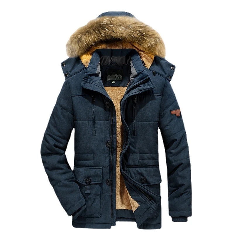 Herren wattierter Parka mit Kunstfellkapuze und Teddyfutter Drune
