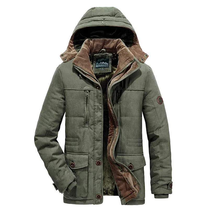 Herren wattierter Parka im Canvas-Look mit Teddyfleece-Innenfutter und Kapuze Drune