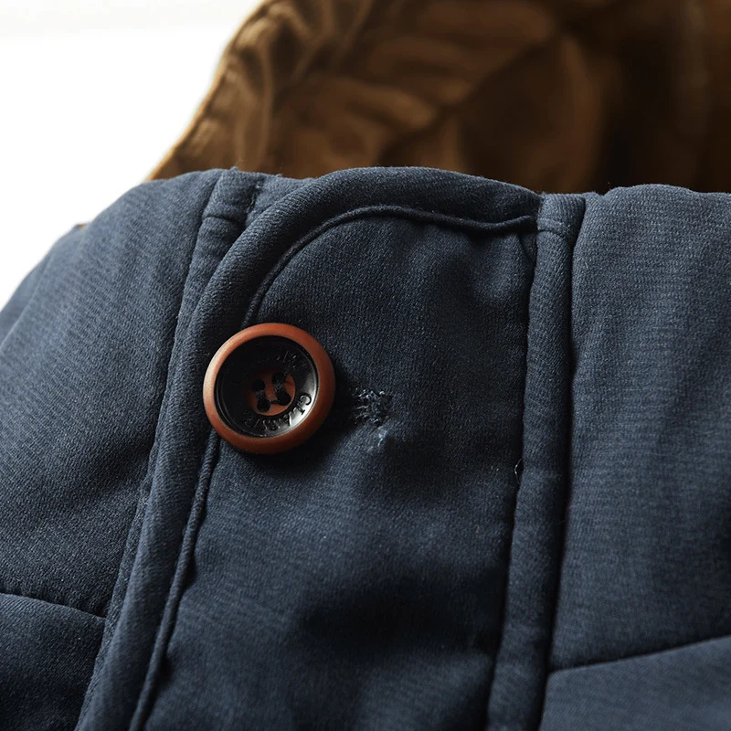 Herren wattierter Parka im Canvas-Look mit Teddyfleece-Innenfutter und Kapuze Drune