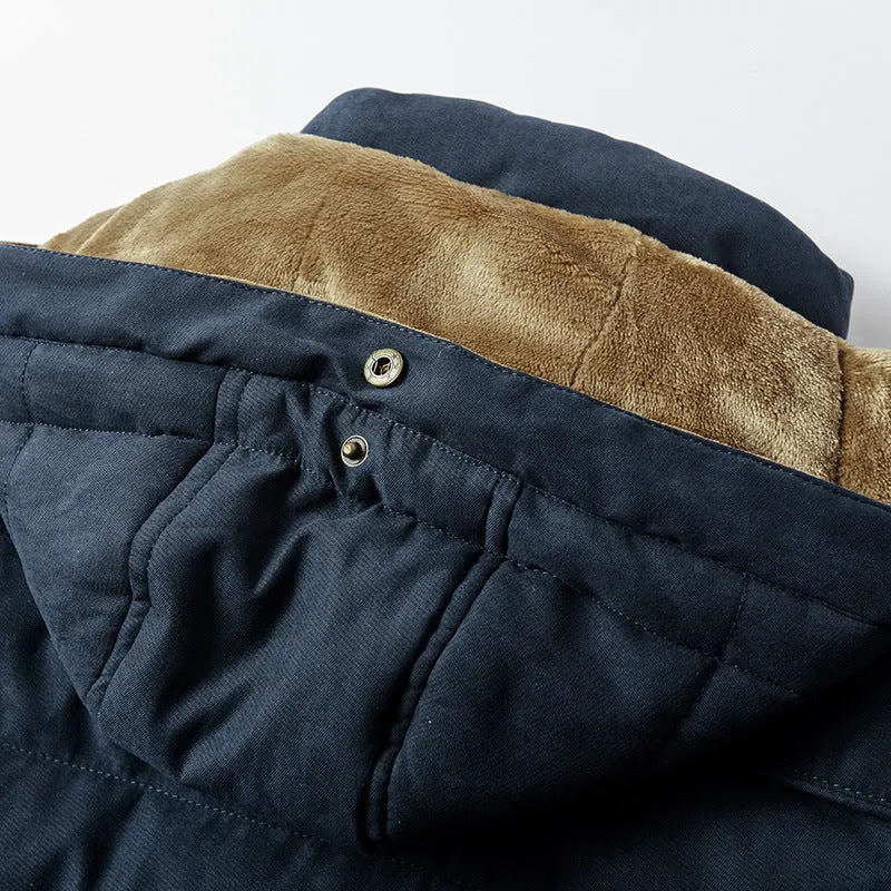 Herren wattierter Parka im Canvas-Look mit Teddyfleece-Innenfutter und Kapuze Drune