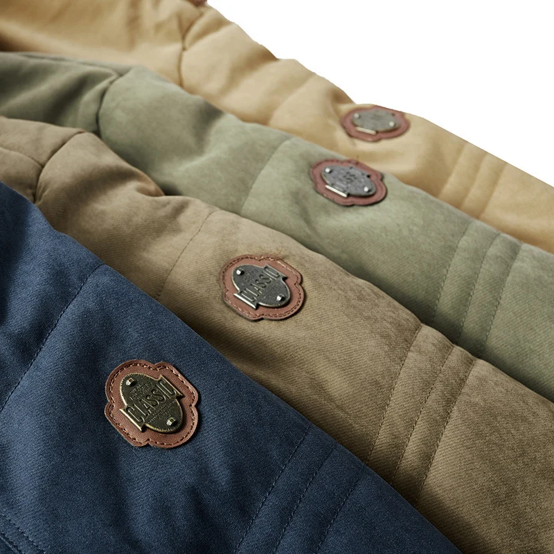 Herren wattierter Parka im Canvas-Look mit Teddyfleece-Innenfutter und Kapuze Drune