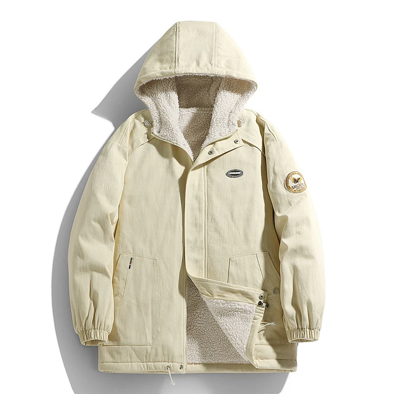 Herren wattierter Canvas‑Parka mit Sherpa‑Fleece‑Futter und Kapuze Drune
