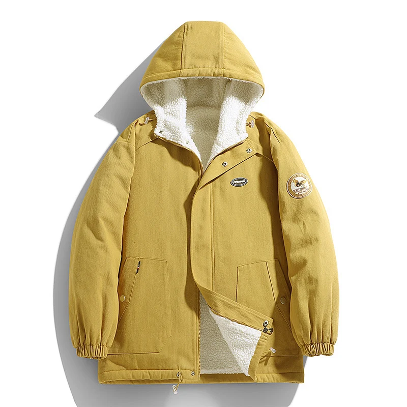 Herren wattierter Canvas‑Parka mit Sherpa‑Fleece‑Futter und Kapuze Drune