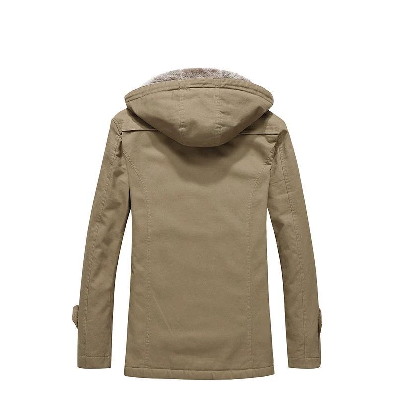 Herren wattierter Canvas-Parka mit fester Kapuze, kuscheligem Teddy-Innenfutter und Mehrfach-Taschen Drune