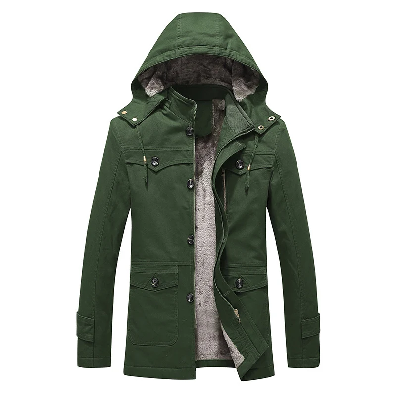 Herren wattierter Canvas-Parka mit fester Kapuze, kuscheligem Teddy-Innenfutter und Mehrfach-Taschen Drune