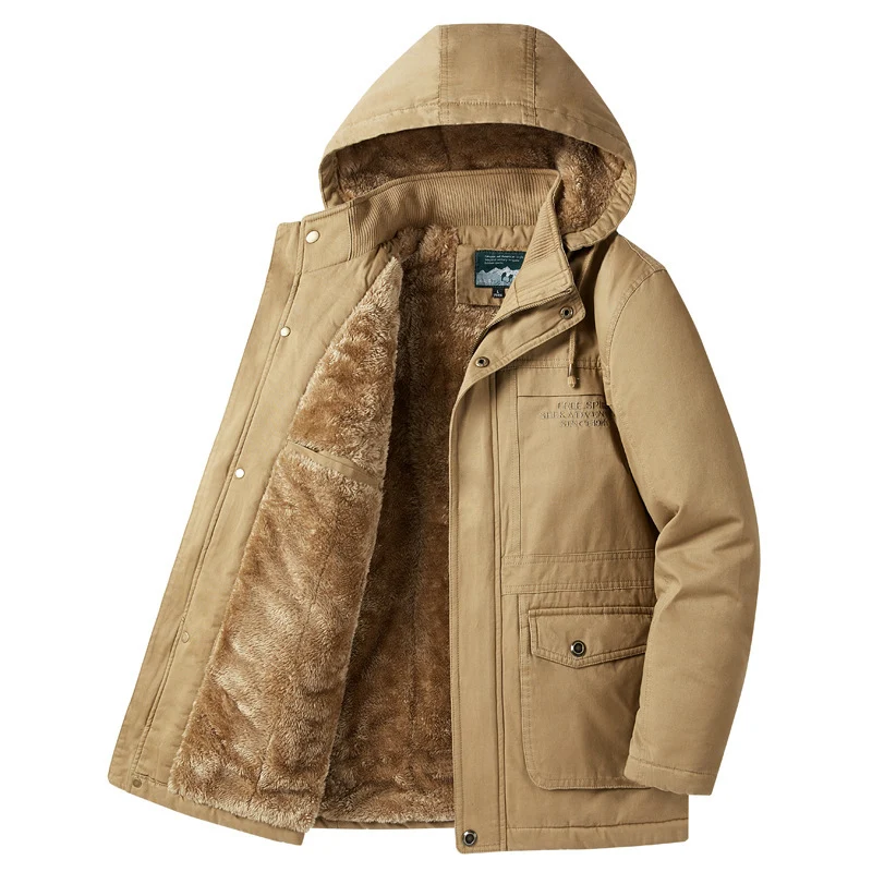Herren Wattierte Winterparka mit Teddyfutter, Kapuze und robustem Canvas Drune
