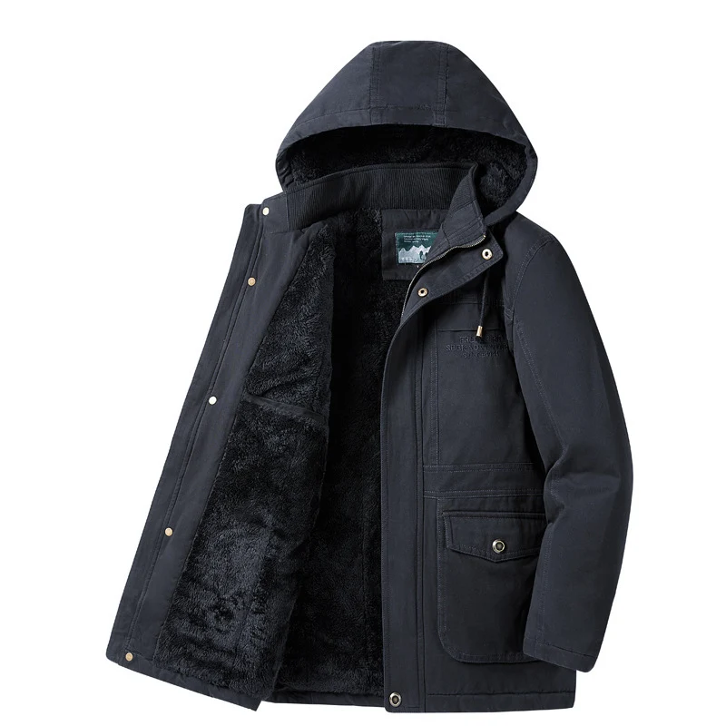 Herren Wattierte Winterparka mit Teddyfutter, Kapuze und robustem Canvas Drune