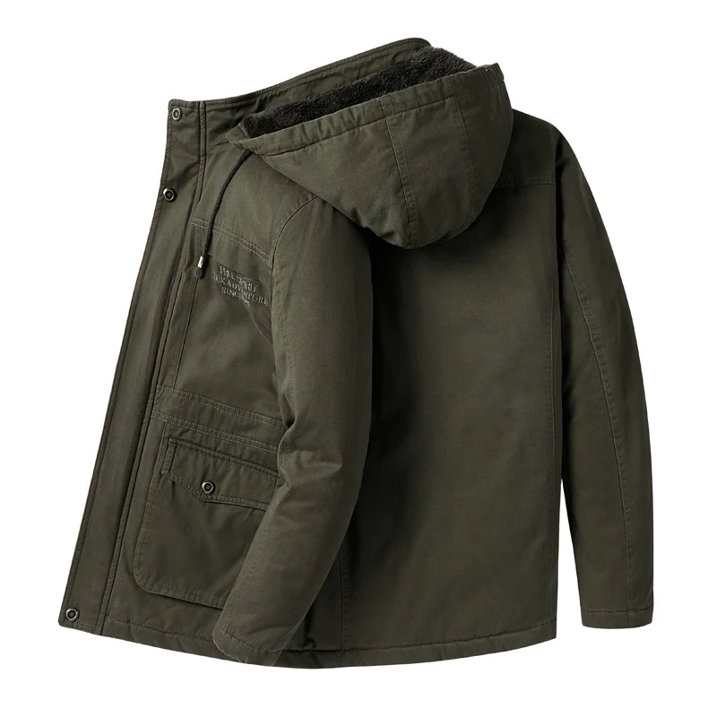 Herren Wattierte Winterparka mit Teddyfutter, Kapuze und robustem Canvas Drune