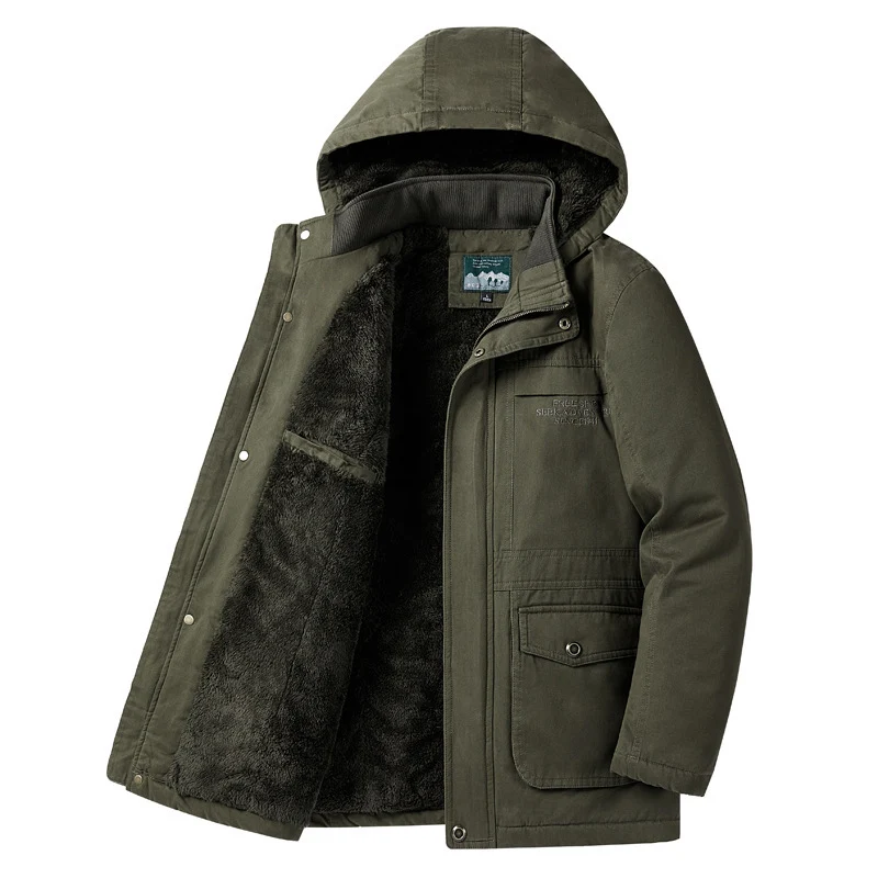 Herren Wattierte Winterparka mit Teddyfutter, Kapuze und robustem Canvas Drune