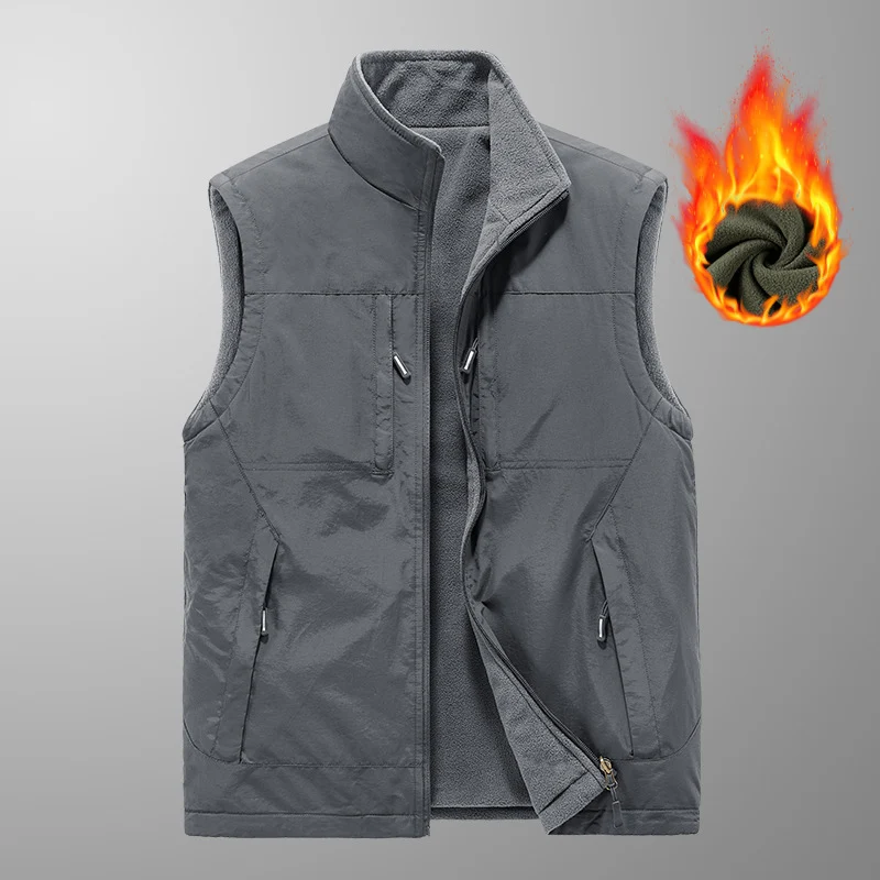 Herren wattierte Thermo-Fleece Weste mit wasserabweisender Nylon‑Shell und hohem Stehkragen Drune