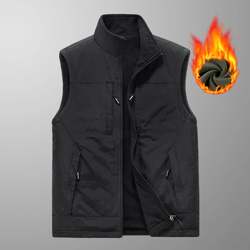 Herren wattierte Thermo-Fleece Weste mit wasserabweisender Nylon‑Shell und hohem Stehkragen Drune