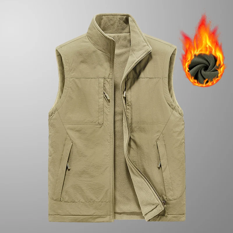 Herren wattierte Thermo-Fleece Weste mit wasserabweisender Nylon‑Shell und hohem Stehkragen Drune