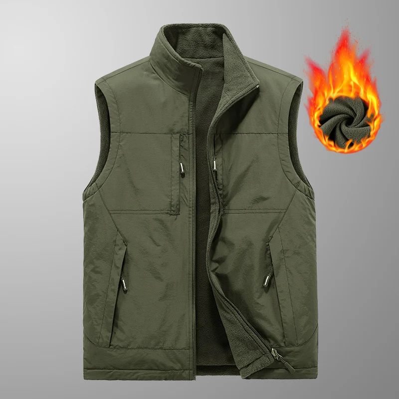 Herren wattierte Thermo-Fleece Weste mit wasserabweisender Nylon‑Shell und hohem Stehkragen Drune