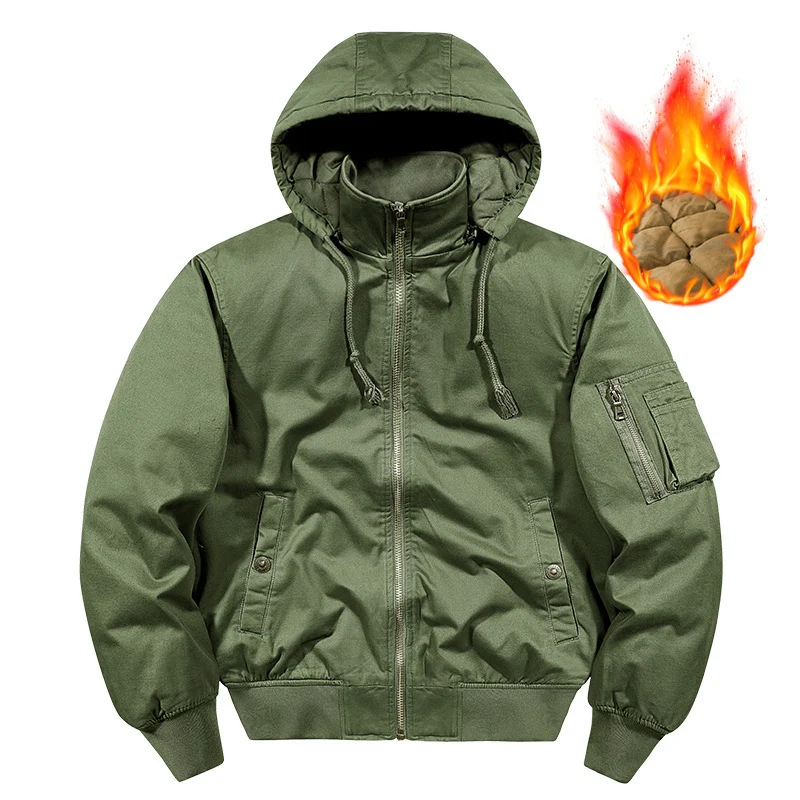 Herren wattierte Kapuzen-Canvas-Fieldjacke mit Ärmeltasche und Thermofutter Drune