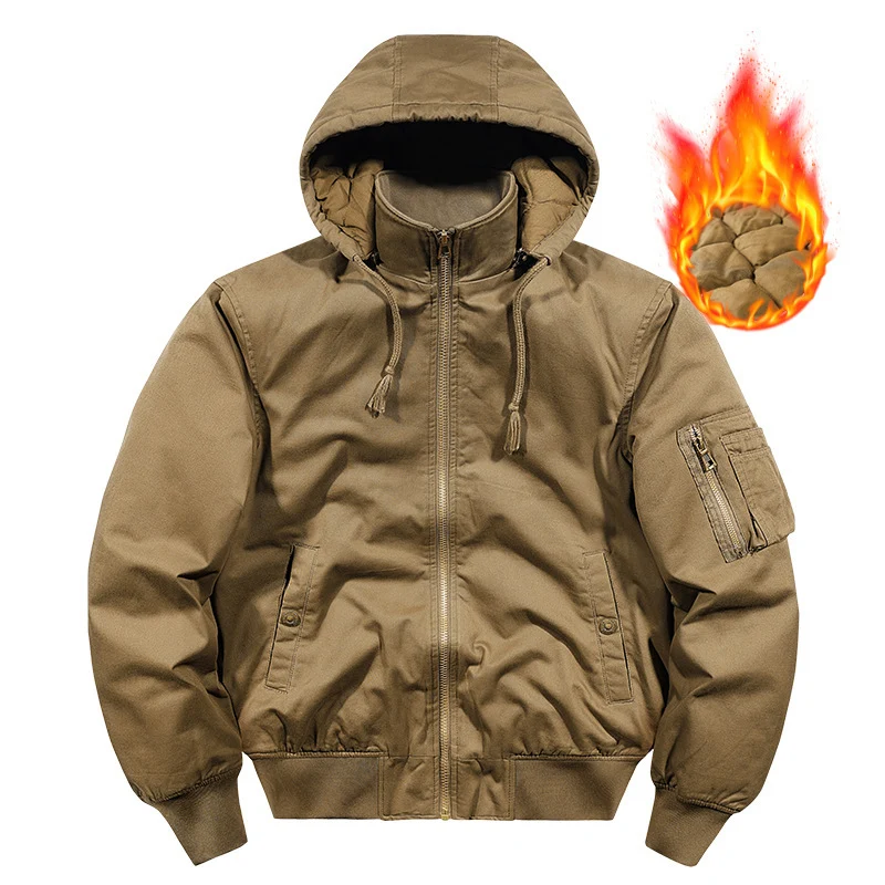 Herren wattierte Kapuzen-Canvas-Fieldjacke mit Ärmeltasche und Thermofutter Drune