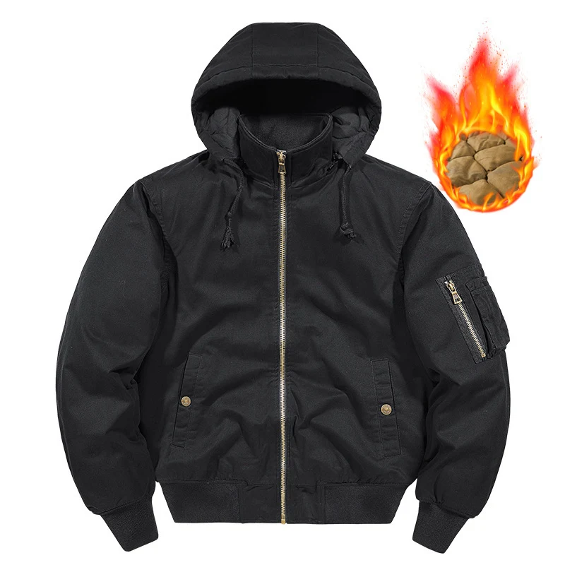 Herren wattierte Kapuzen-Canvas-Fieldjacke mit Ärmeltasche und Thermofutter Drune