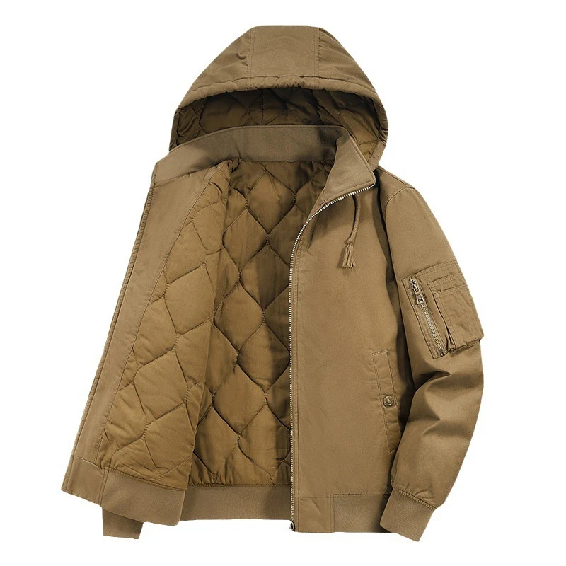 Herren wattierte Kapuzen-Canvas-Fieldjacke mit Ärmeltasche und Thermofutter Drune