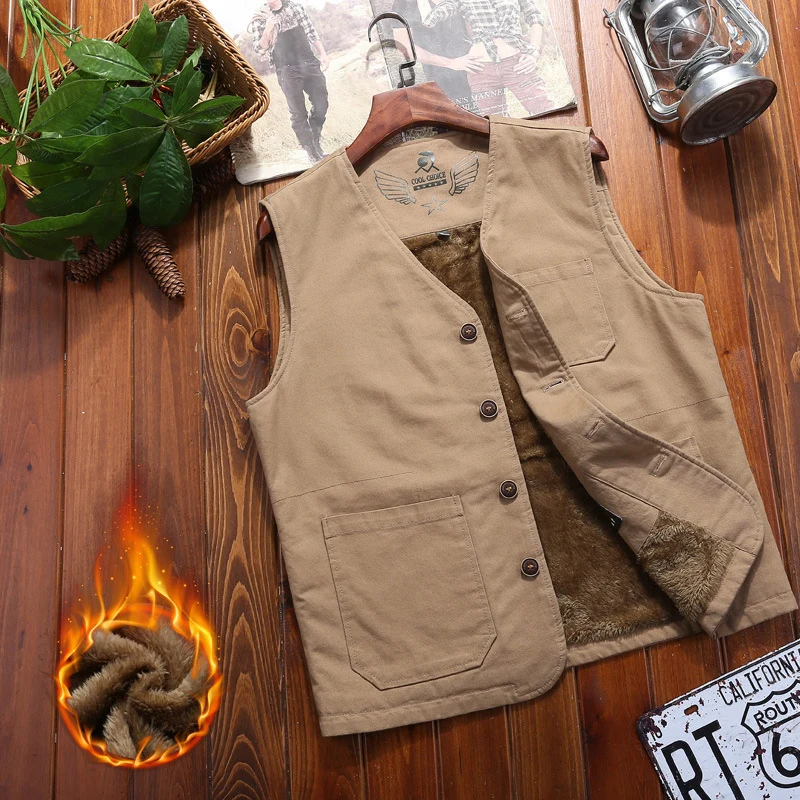 Herren wattierte Canvas-Teddyweste mit Sherpa‑Futter und Mehrfachtaschen Drune