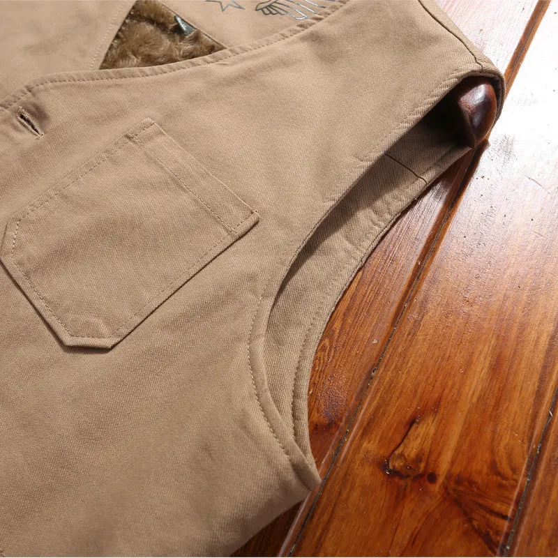 Herren wattierte Canvas-Teddyweste mit Sherpa‑Futter und Mehrfachtaschen Drune