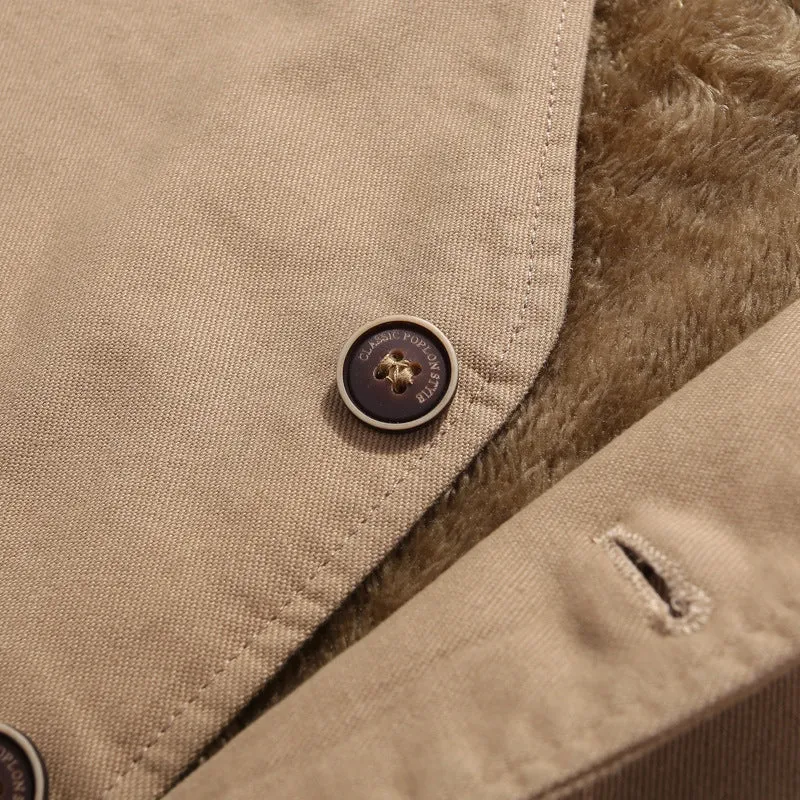 Herren wattierte Canvas-Teddyweste mit Sherpa‑Futter und Mehrfachtaschen Drune