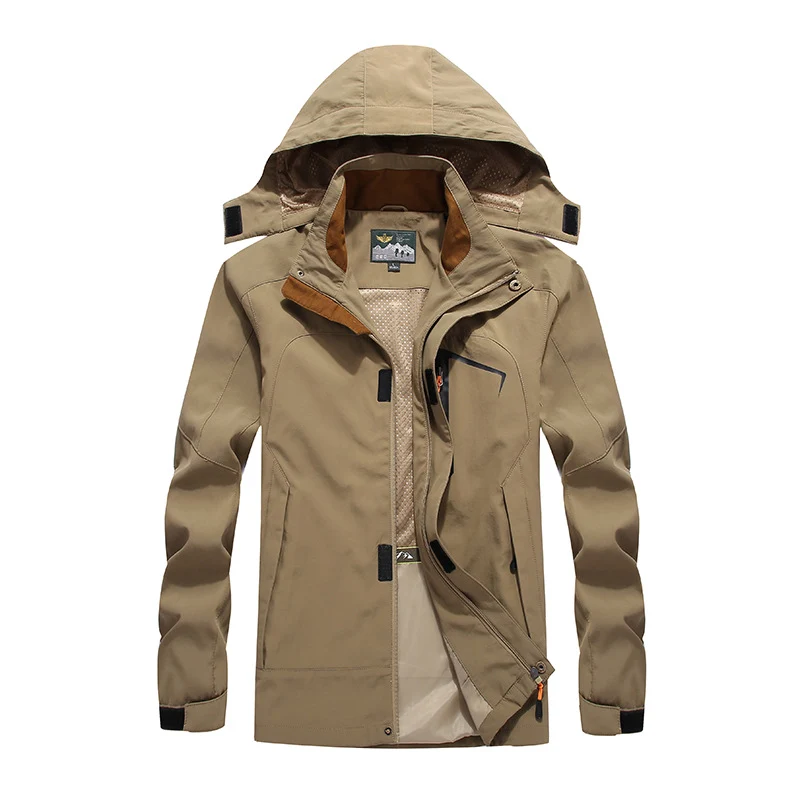 Herren wasserdichte Softshell-Outdoorjacke mit Kapuze, atmungsaktivem Mesh-Futter und verdeckten Reißverschlusselementen Drune