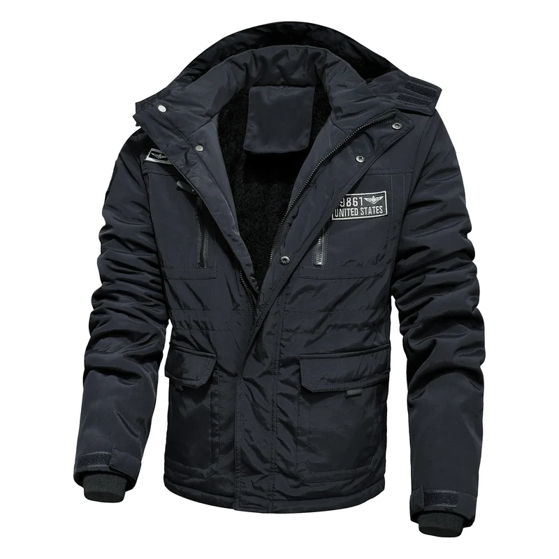 Herren wasserabweisender Utility-Parka mit Teddyfutter, Kapuze und Multifunktionstaschen Drune