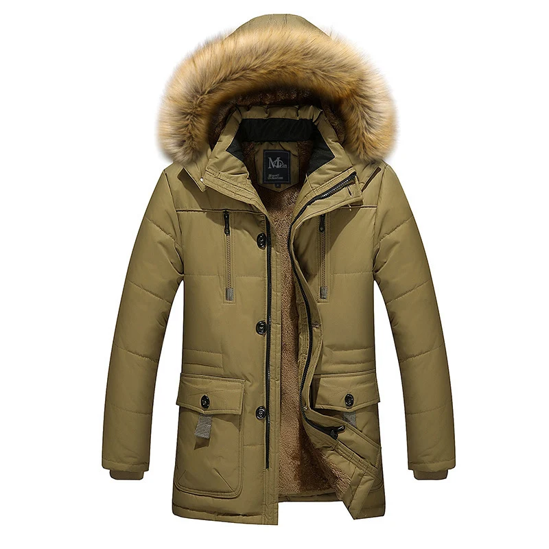 Herren wasserabweisender gesteppter Parka mit Kapuze, Kunstfellblende und Teddyfleece-Innenfutter Drune