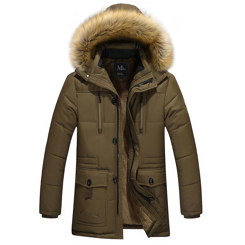 Herren wasserabweisender gesteppter Parka mit Kapuze, Kunstfellblende und Teddyfleece-Innenfutter Drune