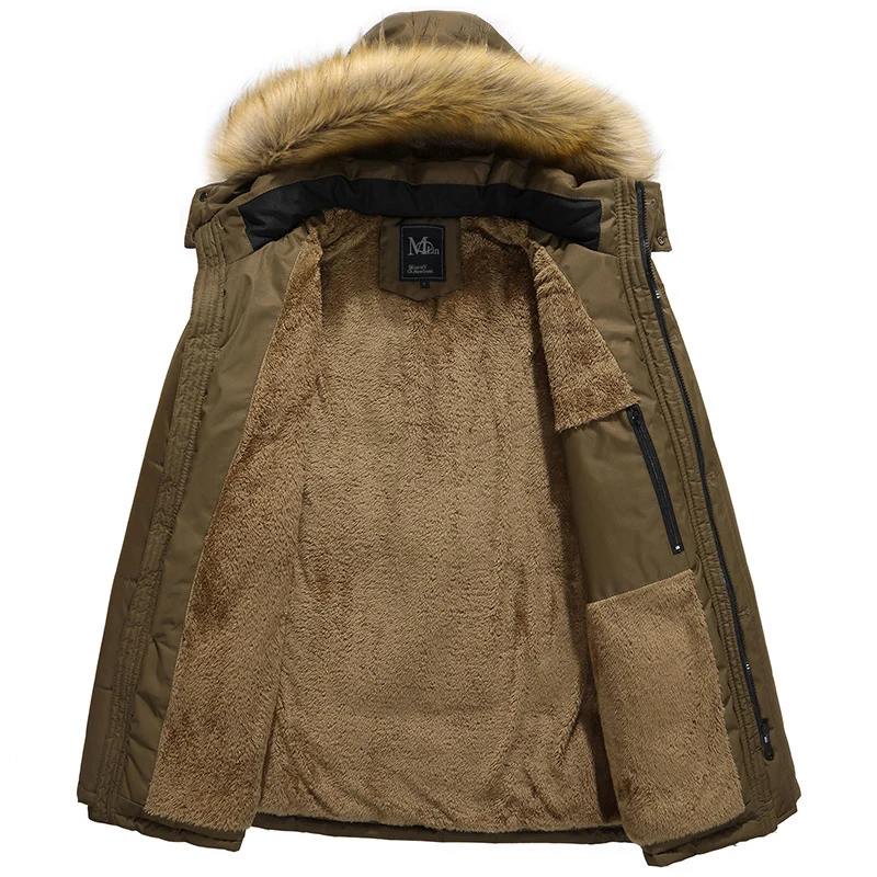 Herren wasserabweisender gesteppter Parka mit Kapuze, Kunstfellblende und Teddyfleece-Innenfutter Drune