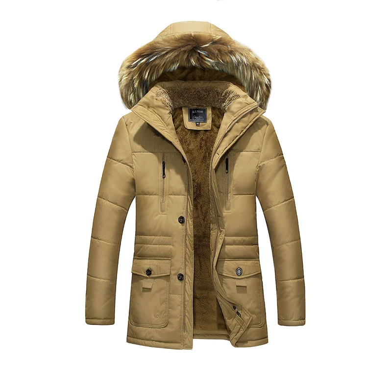 Herren wasserabweisender gesteppter Parka mit Kapuze, Kunstfellblende und Teddyfleece-Innenfutter Drune