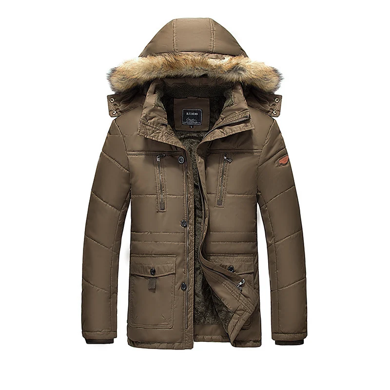 Herren wasserabweisender gesteppter Parka mit Kapuze, Kunstfellblende und Teddyfleece-Innenfutter Drune