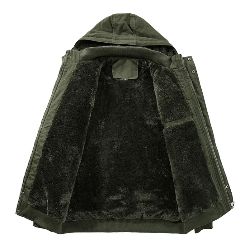 Herren Wasserabweisender Canvas-Bomber mit wärmender Sherpa-Innenlage, Kapuze und Utility-Taschen Drune