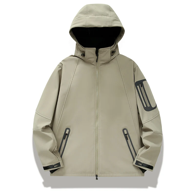 Herren wasserabweisende Softshelljacke mit Kapuze, verschweißten Reißverschlüssen und Fleecefutter Drune