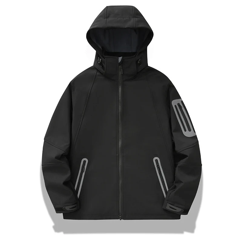 Herren wasserabweisende Softshelljacke mit Kapuze, verschweißten Reißverschlüssen und Fleecefutter Drune