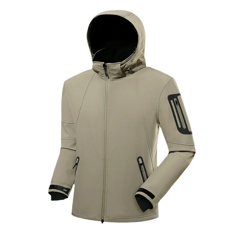 Herren wasserabweisende Softshelljacke mit Kapuze, verschweißten Reißverschlüssen und Fleecefutter Drune