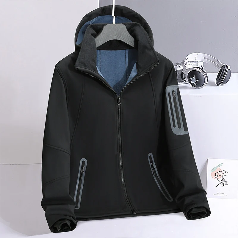Herren wasserabweisende Softshelljacke mit Kapuze, verschweißten Reißverschlüssen und Fleecefutter Drune