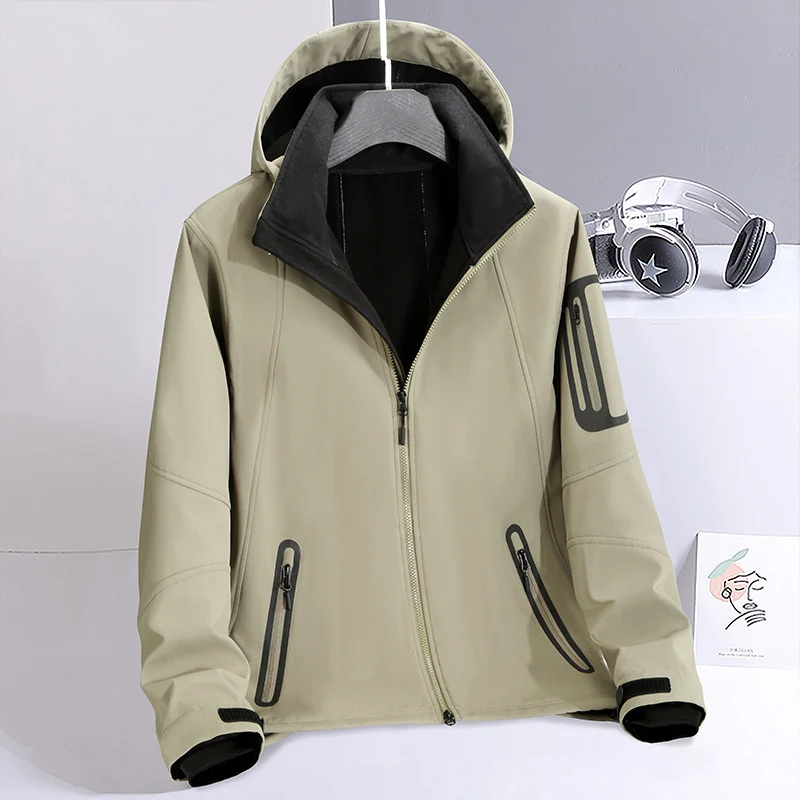 Herren wasserabweisende Softshelljacke mit Kapuze, verschweißten Reißverschlüssen und Fleecefutter Drune