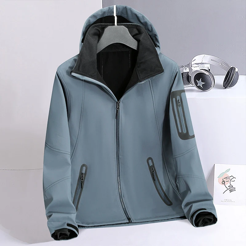 Herren wasserabweisende Softshelljacke mit Kapuze, verschweißten Reißverschlüssen und Fleecefutter Drune