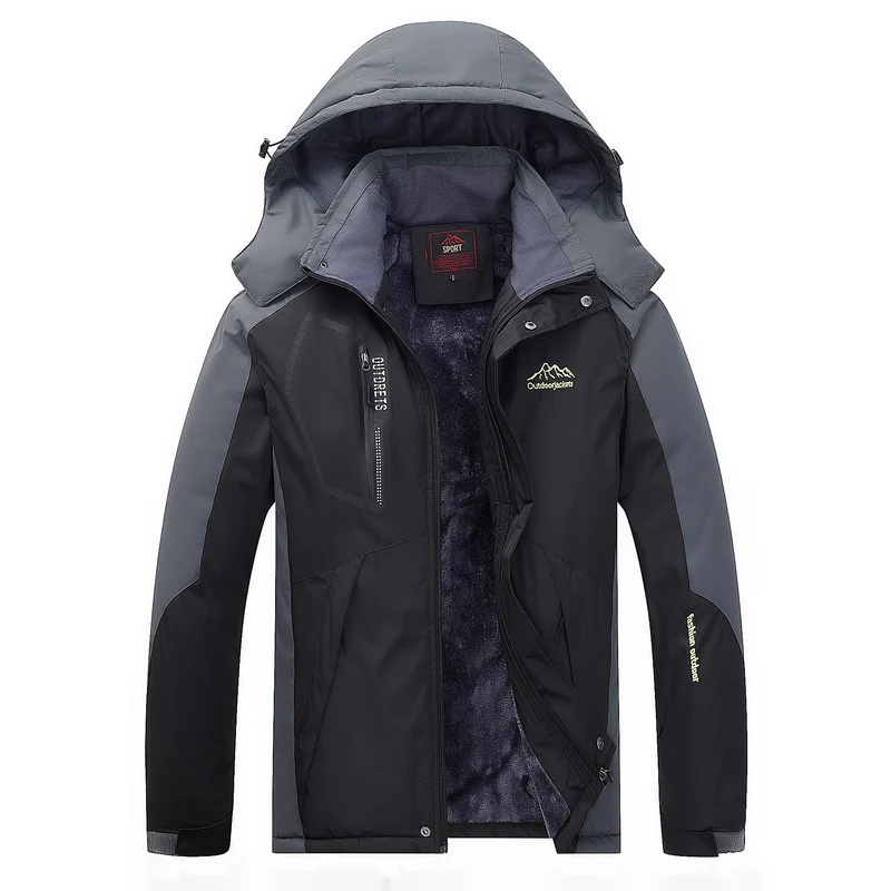 Herren wasserabweisende Outdoorjacke mit Teddyfleece-Innenlage, verstellbarer Kapuze und Multifunktions-Taschen Drune