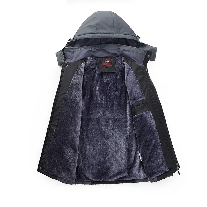 Herren wasserabweisende Outdoorjacke mit Teddyfleece-Innenlage, verstellbarer Kapuze und Multifunktions-Taschen Drune